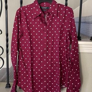 Ralph Lauren Maroon and White Polka Dot Shirt